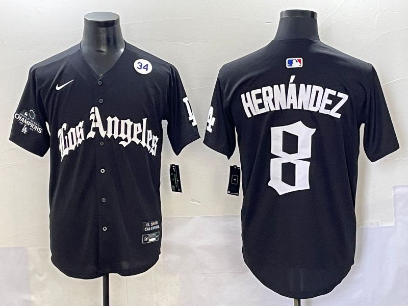 Men 2025 Los Angeles Dodgers #8 Hernandez Black Five generations Joint Name Nike MLB Jersey style 12